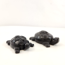 Soapstone Turtle Trinket Box Lot of 2 Hand Carved Heavy Black Stone Snake Lids - £53.55 GBP