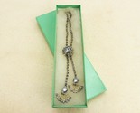 Blue Rhinestone Lariat Necklace, Star Pendant, Silver Tone Box Links, JW... - $19.55