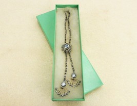 Blue Rhinestone Lariat Necklace, Star Pendant, Silver Tone Box Links, JWL-207 - £14.68 GBP