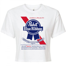 Pabst Blue Ribbon Logo Women&#39;s Crop Top T-Shirt White - £27.96 GBP+