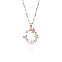 925 Silver Circle Leaf Flower Necklace - $36.00