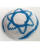 Knitted KIPPA w blue star of / Magen David 6.7&quot; / 17cm Yarmulke Kipa Kip... - £3.59 GBP