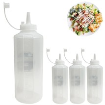 4 Plastic Squeeze Bottle Cap 32oz Squirt Condiments Oils Measurements Wide Mouth - £36.87 GBP