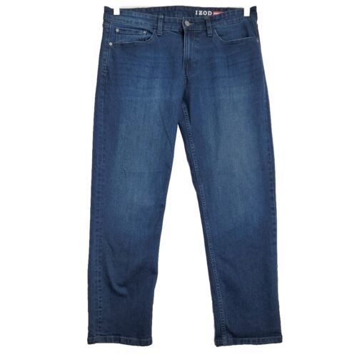 Primary image for IZOD Mens Size 34x30 Blue Straight Fit Dark Wash Cotton Blend Stretch Denim Jean