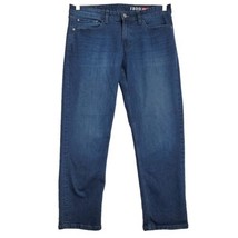 IZOD Mens Size 34x30 Blue Straight Fit Dark Wash Cotton Blend Stretch Denim Jean - £11.59 GBP