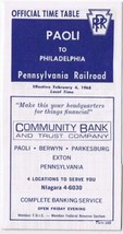 Pennsylvania Railroad Paoli To Philadelphia Official Time Table Feb 1968 - $5.10