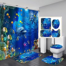 Olebety 4PCS/Set Cute Dolphin Shower Curtain - £35.59 GBP