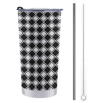 Mondxflaur Grid Steel Thermal Mug Thermos with Straw for Coffee - $20.98