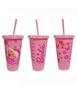 Barbie Plastic Cup Tumbler 24 oz UV DTF Design Pink With Straw - £10.07 GBP
