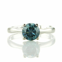 Blue Diamond Solitaire Ring Round Engagement Treated 1.57 Carat 14K White Gold - £1,718.61 GBP