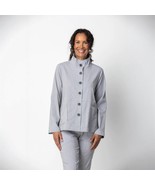 Habitat Sz S Oversized Hand Pockets Stretch Stripe Wash Blue White Jacket - $34.91