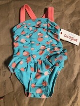 Cat &amp; Jack Baby Girl 0-3M Fruit Print One Piece Swimsuit Peach Snap Closure NWT - £6.13 GBP