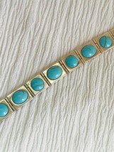 Estate RS Signed Sterling Silver w Alternating Bright Blue Oval &amp; Round Turquois - £53.01 GBP
