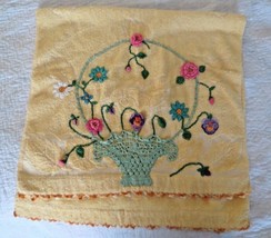 Vintage Yellow Hand Towel with Crochet Butterfly in Greens St. Mary&#39;a - £8.55 GBP