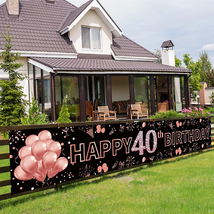 40Th Birthday Banner Decorations for Women, Rose Gold Happy 40 Birthday Sign.... - £13.39 GBP