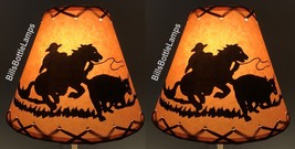 2 Pack Cowboy &amp; Horse Table Light Cabin Cottage LAMP SHADE Clip-On Bulb 9&quot; Cone - $61.74