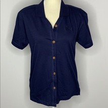 Vintage 90s Barter &amp; Wells Button Up Shirt S Petite Blue Collared V Neck... - £25.59 GBP