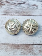 Vintage Clip On Earrings - Large Patterned Domed Circle - Light Gold Tone - £11.18 GBP