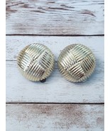 Vintage Clip On Earrings - Large Patterned Domed Circle - Light Gold Tone - £11.08 GBP