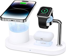 Magnetic Wireless Charger Compatible With iPhone: 3 in 1 Charging Station White - £23.19 GBP