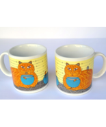 Taylor &amp; Ng Kitty Katfish 2 Cups Mugs  Orange Cat w Mouse Fish Bowl VTG ... - £38.60 GBP