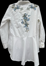 Back in the Saddle White Embroidered Floral Button Up Western Tunic Shir... - £15.69 GBP
