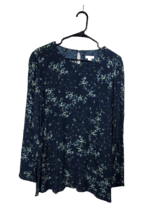 J Jill Shirt Womens Medium Tunic Navy Floral Long Sleeve 100% Rayon - $18.70
