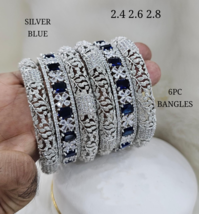 Silver plated Indian Kada CZ Bracelet Bangles Size 2.10 2.8 2.6 24Jewelry Set - £76.29 GBP