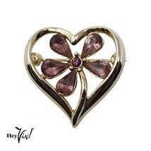 Vintage Monet Heart Pin w Lilac Purple Rhinestone Flower in Middle 1&quot; - ... - £15.98 GBP