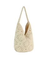 Woven Cotton Floral Crochet Slouch Tote Bag Beige - $1,096.58 MXN