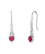 Genuine Ruby Heart Shape Dangle Celtic Trinity Earrings Solid Sterling S... - £39.01 GBP