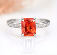 Padparadscha Orange Sapphire Ring- Sterling Silver Gemstone Engagement Ring - £88.47 GBP