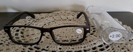 Brown Plastic Framed ~ Spring Hinged ~ Reading Glasses w/Clear Case ~ +2... - £11.76 GBP