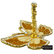 Coffee Colored Enamel and Gold Plated Butterfly Jewelry Ring Holder w/ C... - £15.92 GBP