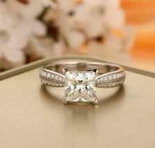 Classic Engagement Ring 2.35Ct Princess Cut Diamond 14K White Gold in Size 6.5 - £197.73 GBP