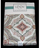 LENOX Squares Jacobean Medallion Neutral Tones Vinyl Flannel Back Tablec... - $32.91 CAD+