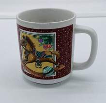 Vtg 1984 Coffee Mug Cup Christmas Rocking Horse Applause brown White L - £7.15 GBP