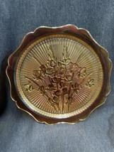 Vtg 11” Jeanette Marigold Carnival Glass 1950s Iris &amp; Harringbone Platter/Tra - £12.21 GBP