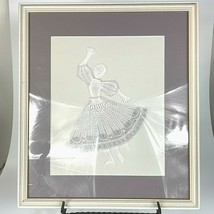 Figural Bobbin Lace Dancer in White and Purple Framed - $35.00