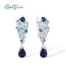Op earrings for women 925 sterling silver sparkling white cz blue stone dangle earrings thumb200
