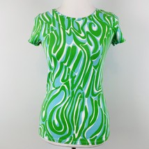 Lilly Pulitzer Karrie Top Shirt Womens XXS Finders Keepers Green Blue Cap Sleeve - $18.80