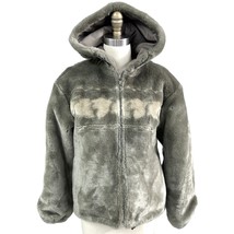 Vintage Woolrich Plush Grey Hooded Zip Jacket Tumbleweed Leaves Fits M/L - $118.80