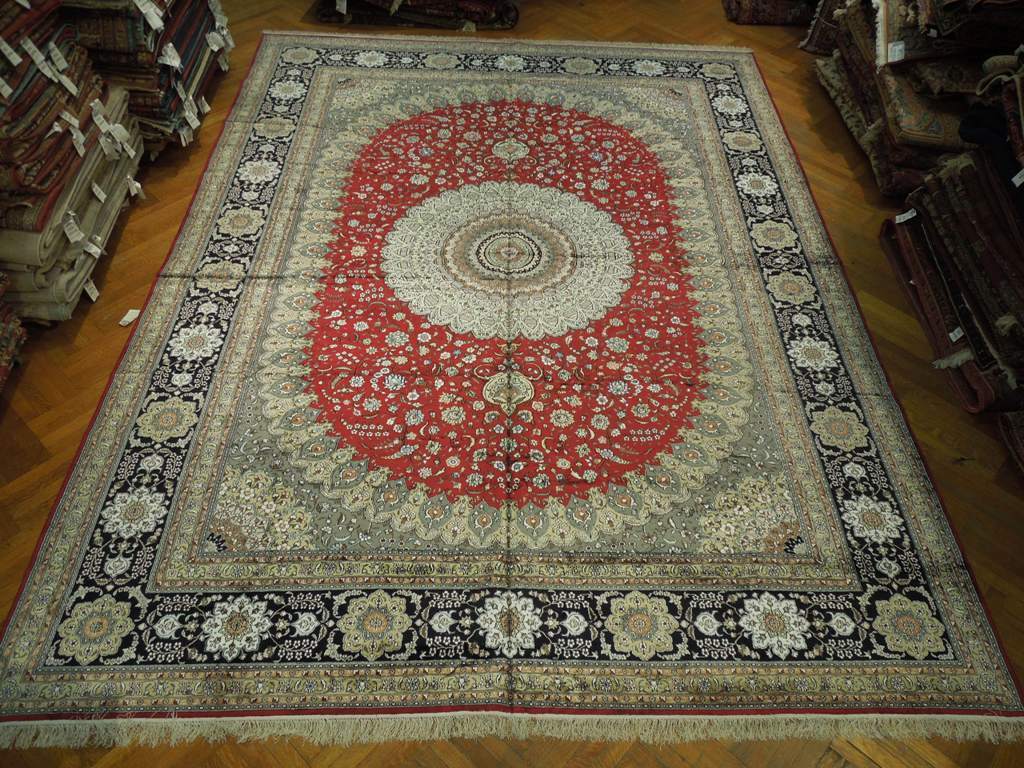 Primary image for Traditional red blue Rug 11x15 New Silk Rug Fine Woven PIX-23654