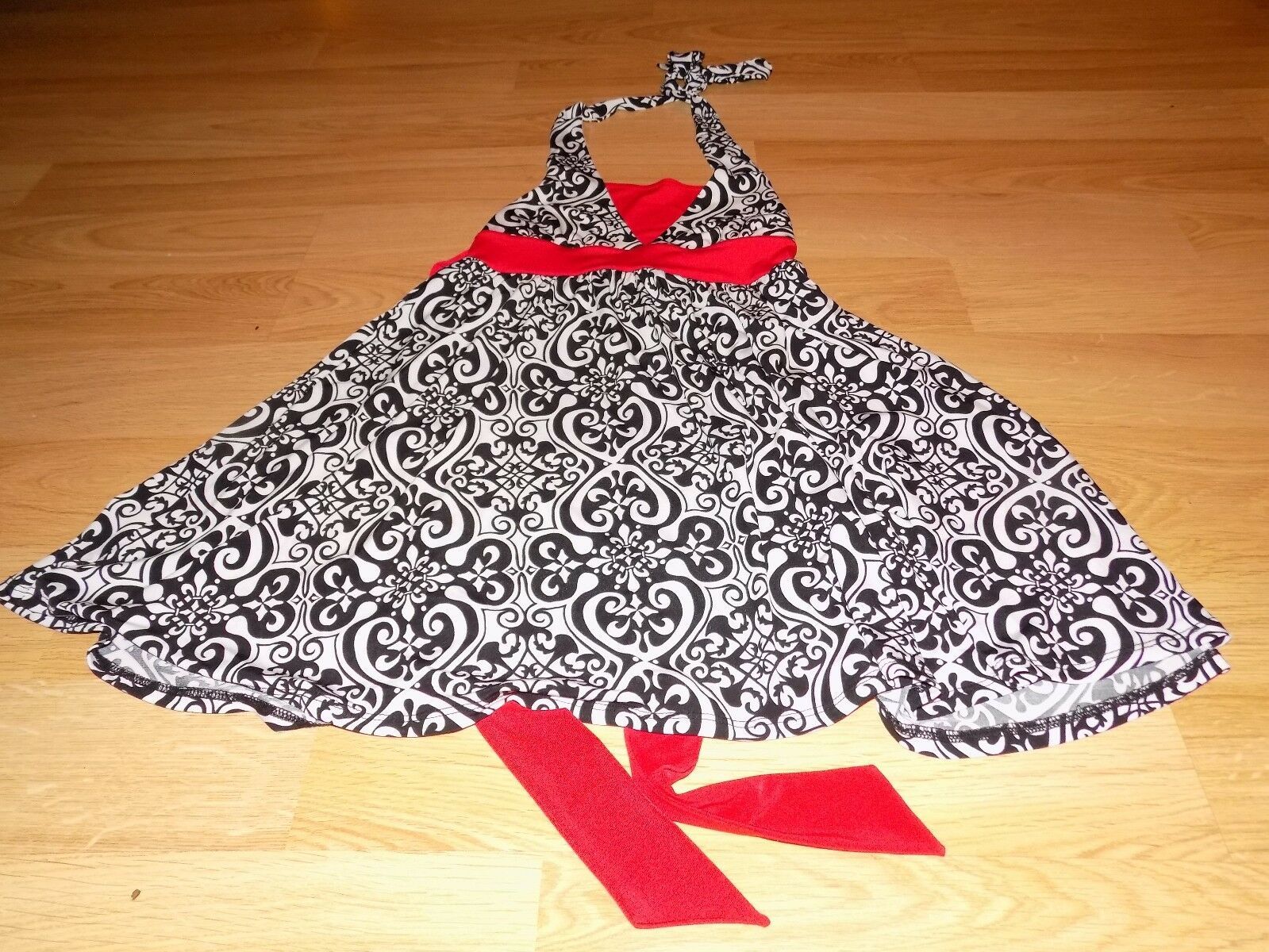 Girl's Size 8 My Michelle Black White Print Red Trim Halter Dress EUC - $22.00