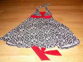 Girl&#39;s Size 8 My Michelle Black White Print Red Trim Halter Dress EUC - £17.30 GBP