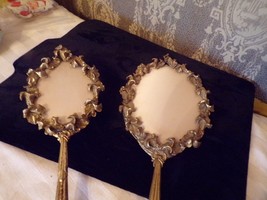 Vintage 1950&#39;s GLOBE 24 kt Gold Plated Vanity/dresser hand mirror &amp; brush - £50.33 GBP