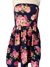 Forever 21 Size S Strapless Floral Cotton Lined Dress Smock Back Navy Cottage  - £10.81 GBP