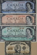 CANADA FOUR NOTES LOT FROM 1923 - 1967 $025 - $5 CIRCULATED NO RESERVE - $27.70