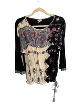 Anthropologie TINY Womens Floral Contrast Top Tie Waist Blouse Tassels Sz M - £22.30 GBP