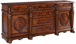 Sideboard Tudor Renaissance Carved Lion Heads Cameos, Flame mahogany, Brass - $4,999.00